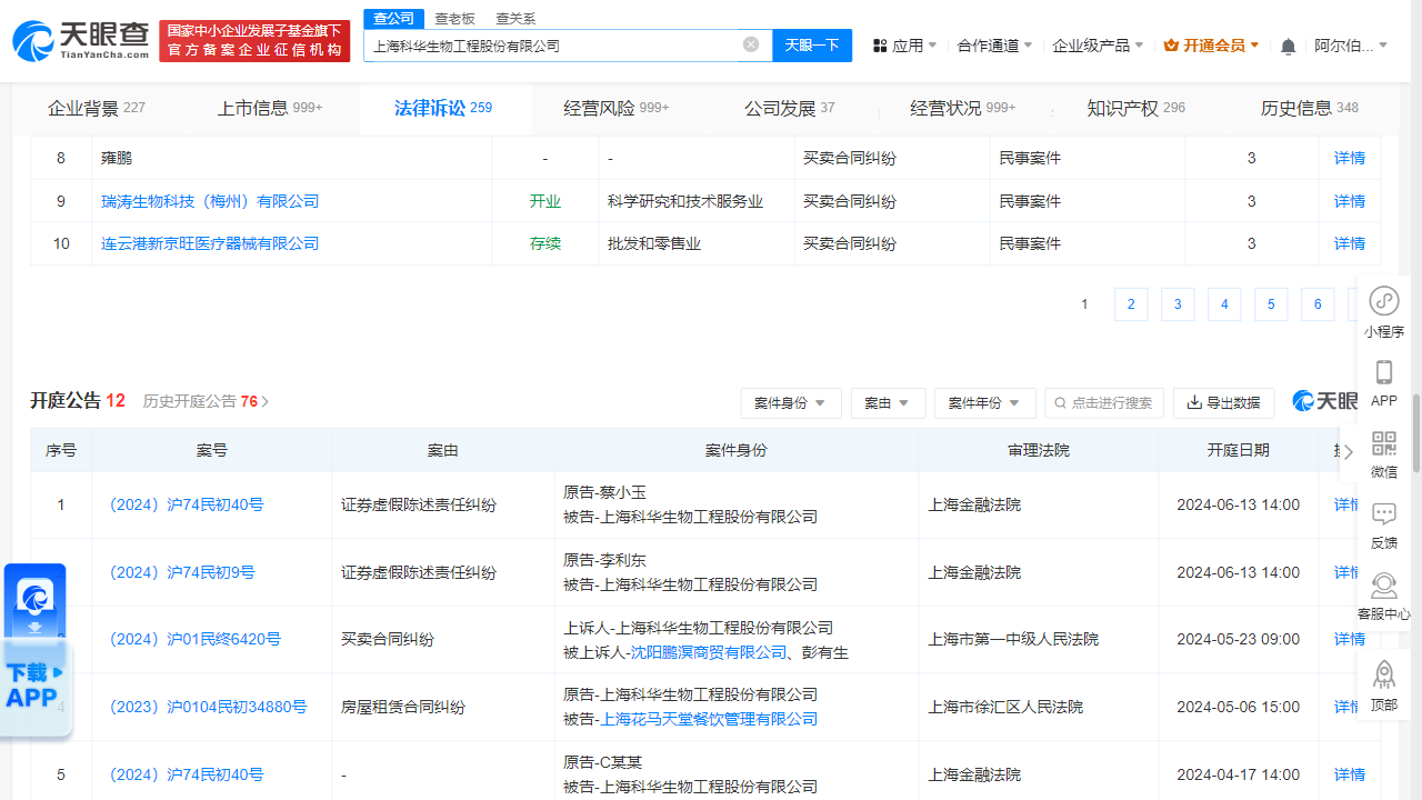 上海科华生物工程因证券虚假陈述责任纠纷被告,6月13日在上海金融法院