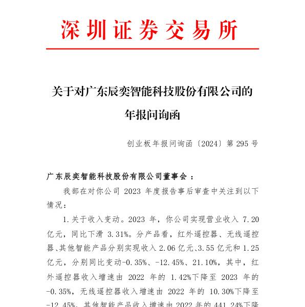 辰奕智能 年报问询函